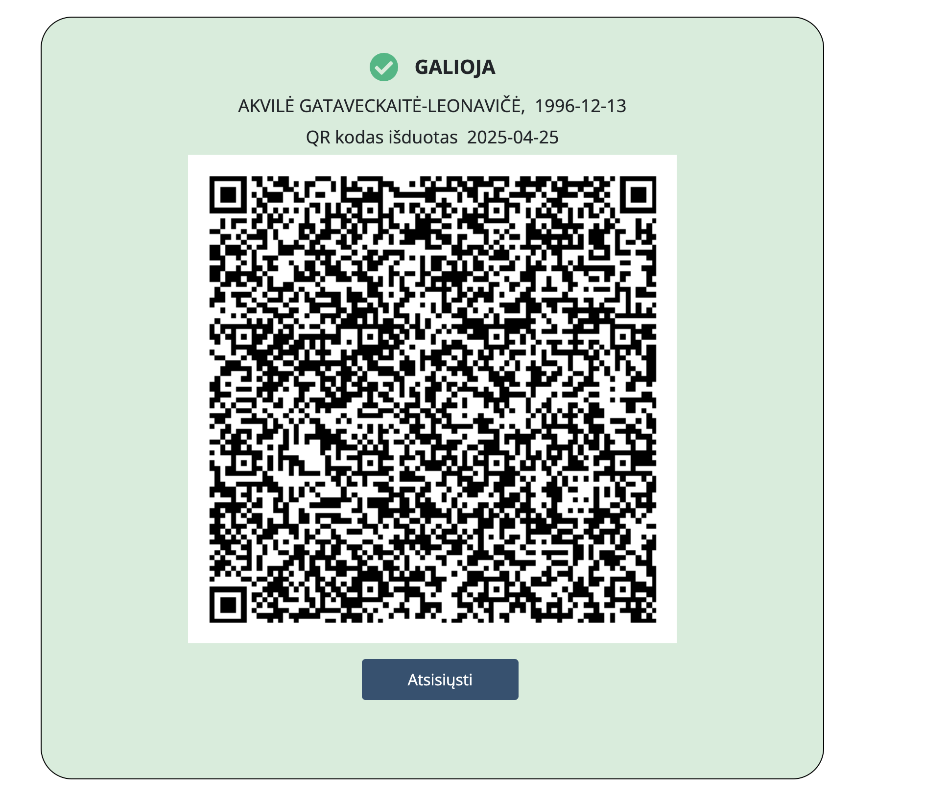Akvilės Gataveckaitės-Leonavičės pateiktas teisėto darbo su vaikais QR kodas